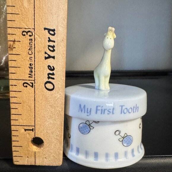 Russ Ceramic Round My First Tooth Baby Keepsake Trinket Jar With Giraffe Topper - Picture 5 of 9